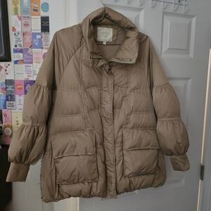 Women's Brown Puffer Coat - Mid Length